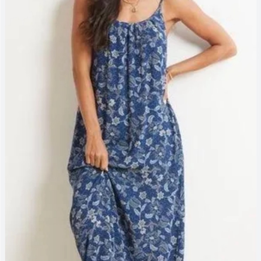 Evereve Roan and Ryan Willa Floral Maxi Dress size S Blue Boho Hippie